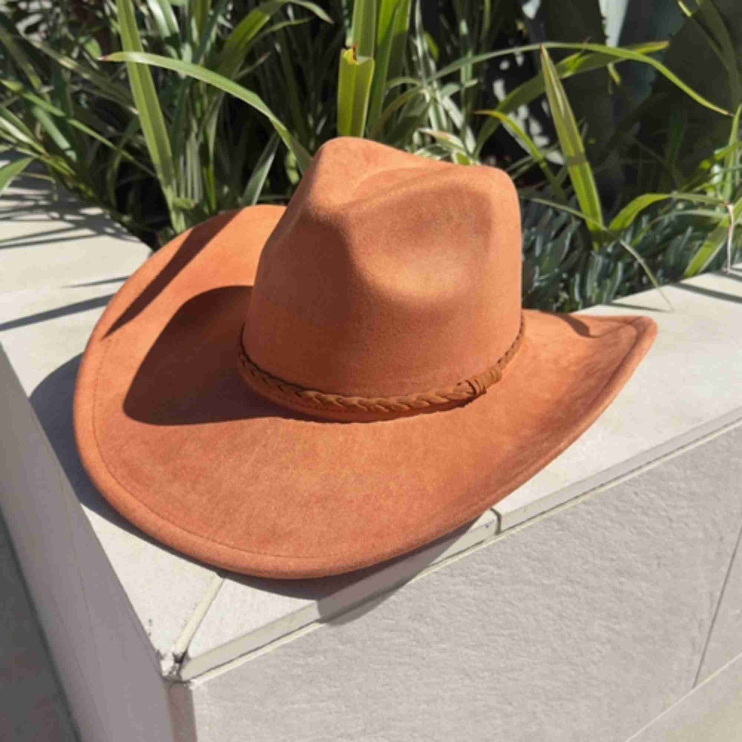 Vegan Suede Cowboy Hat with Braided Suede Band