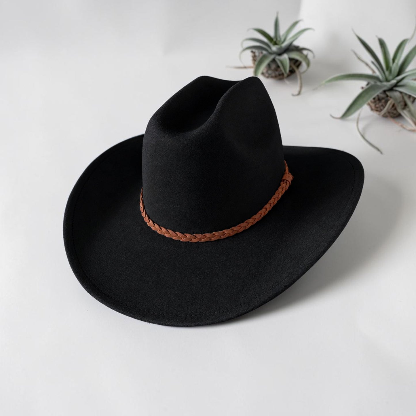 Vegan Suede Cattleman Cowboy Hat W/Suede braided Hat Band