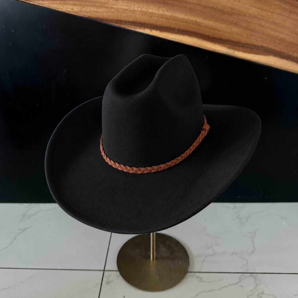 Vegan Suede Cattleman Hat W/Braide suede hat band