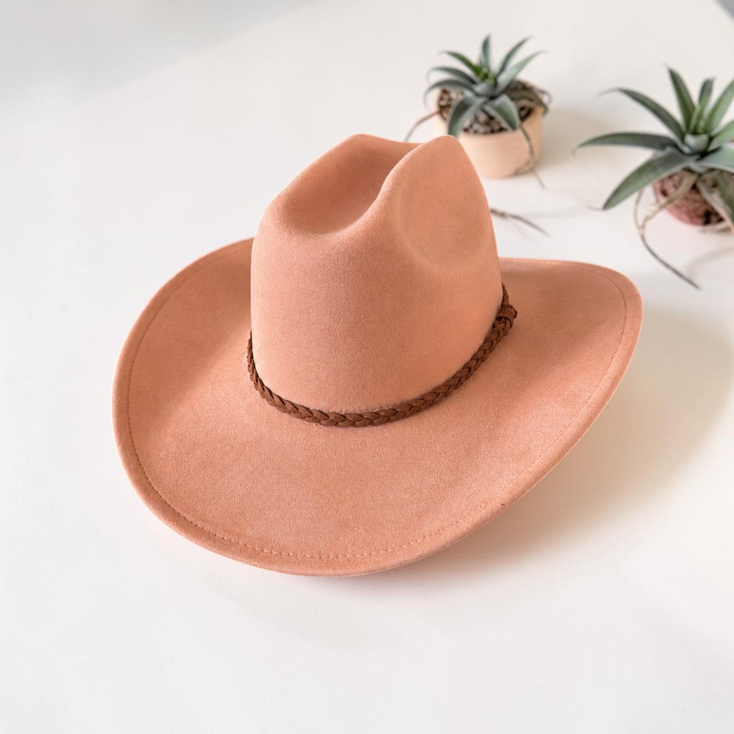 Vegan Suede Cattleman Cowboy Hat W/Suede braided Hat Band