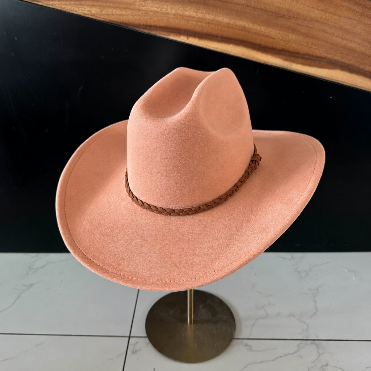 Vegan Suede Cattleman Hat W/Braide suede hat band