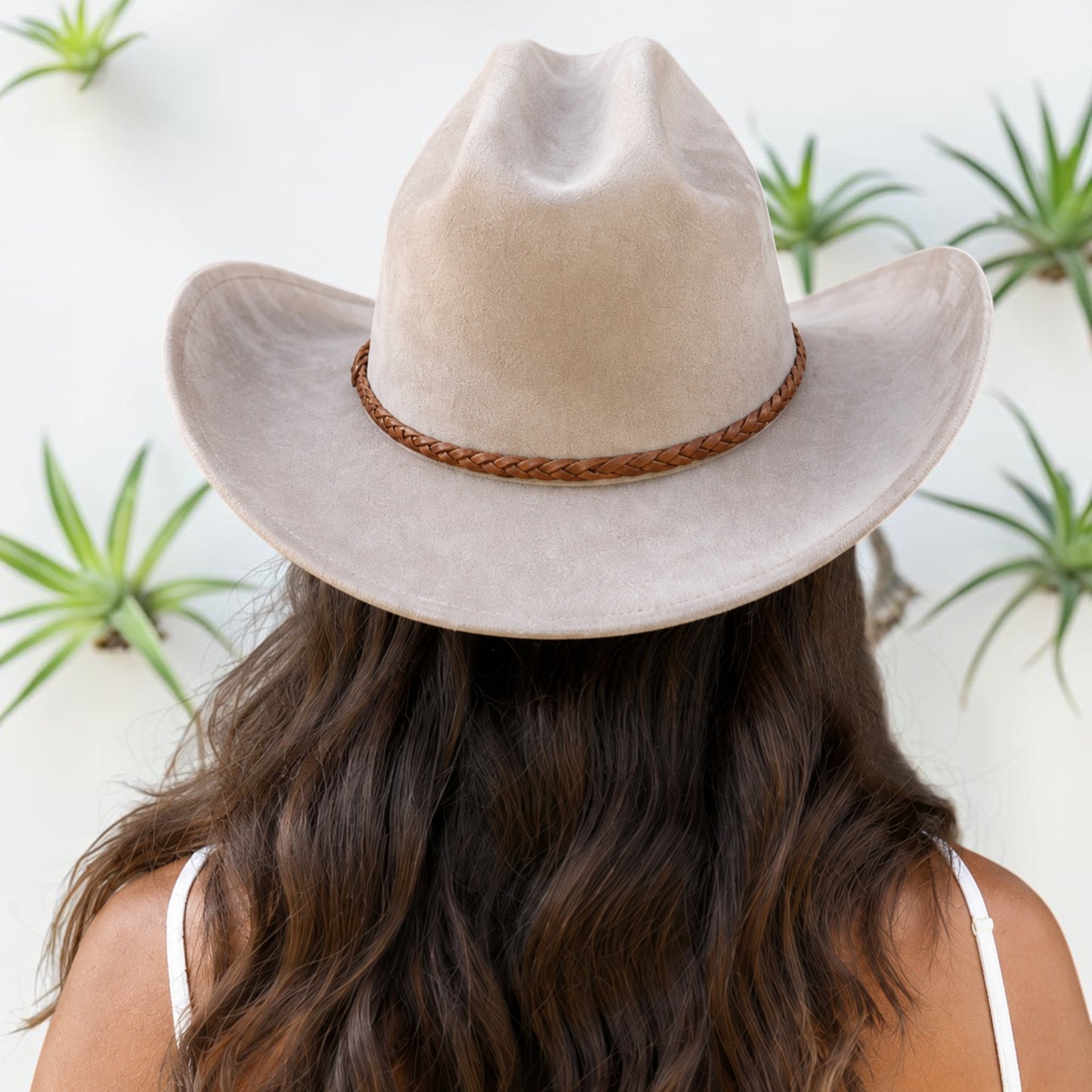 Vegan Suede Cattleman Cowboy Hat W/Suede braided Hat Band