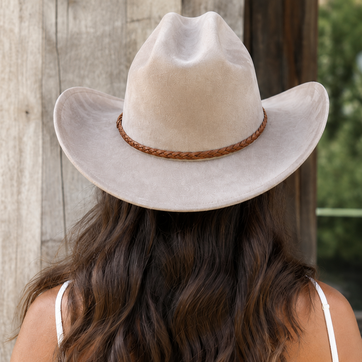 Vegan Suede Cattleman Hat W/Braide suede hat band