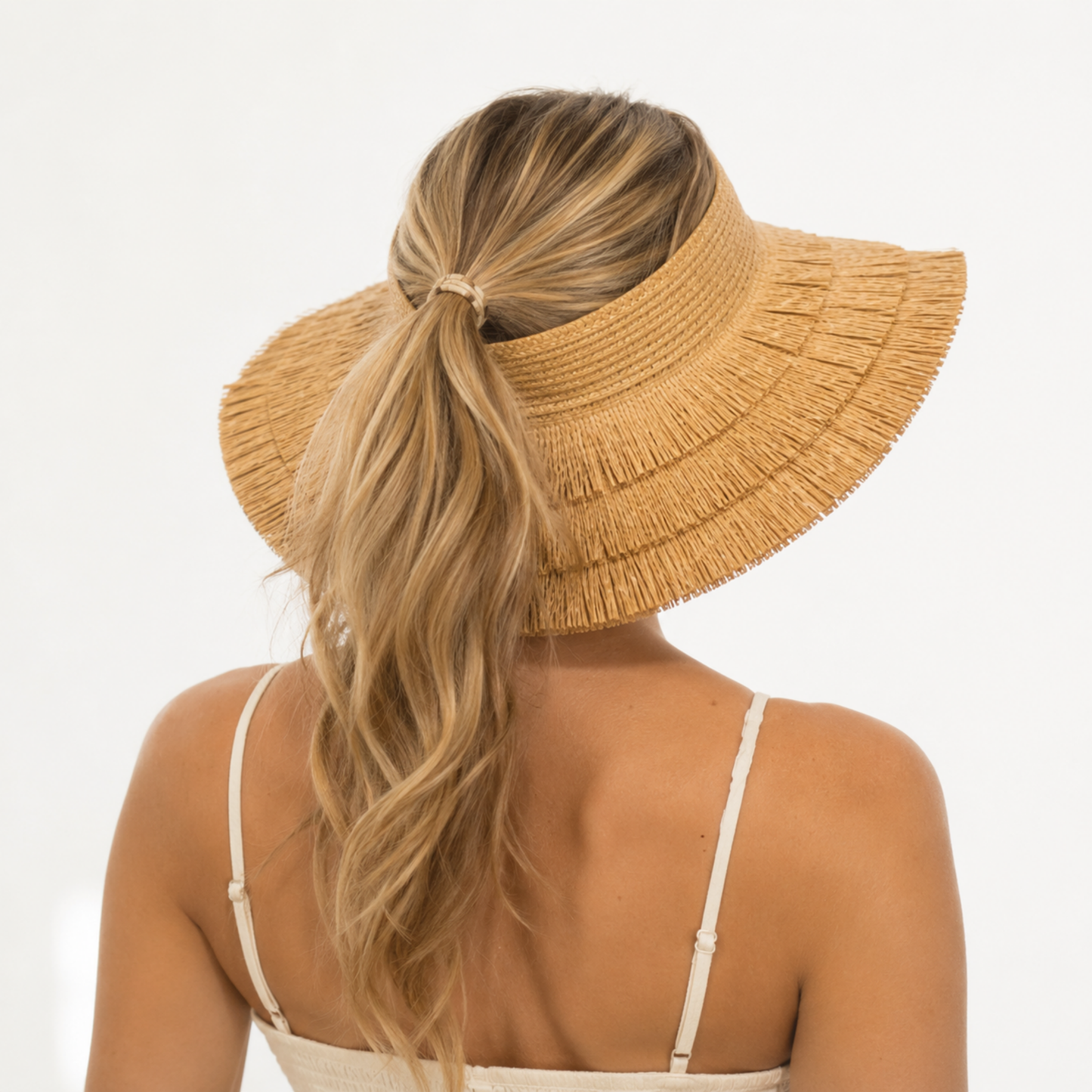 Beachy Fringe Crownless Straw Visor