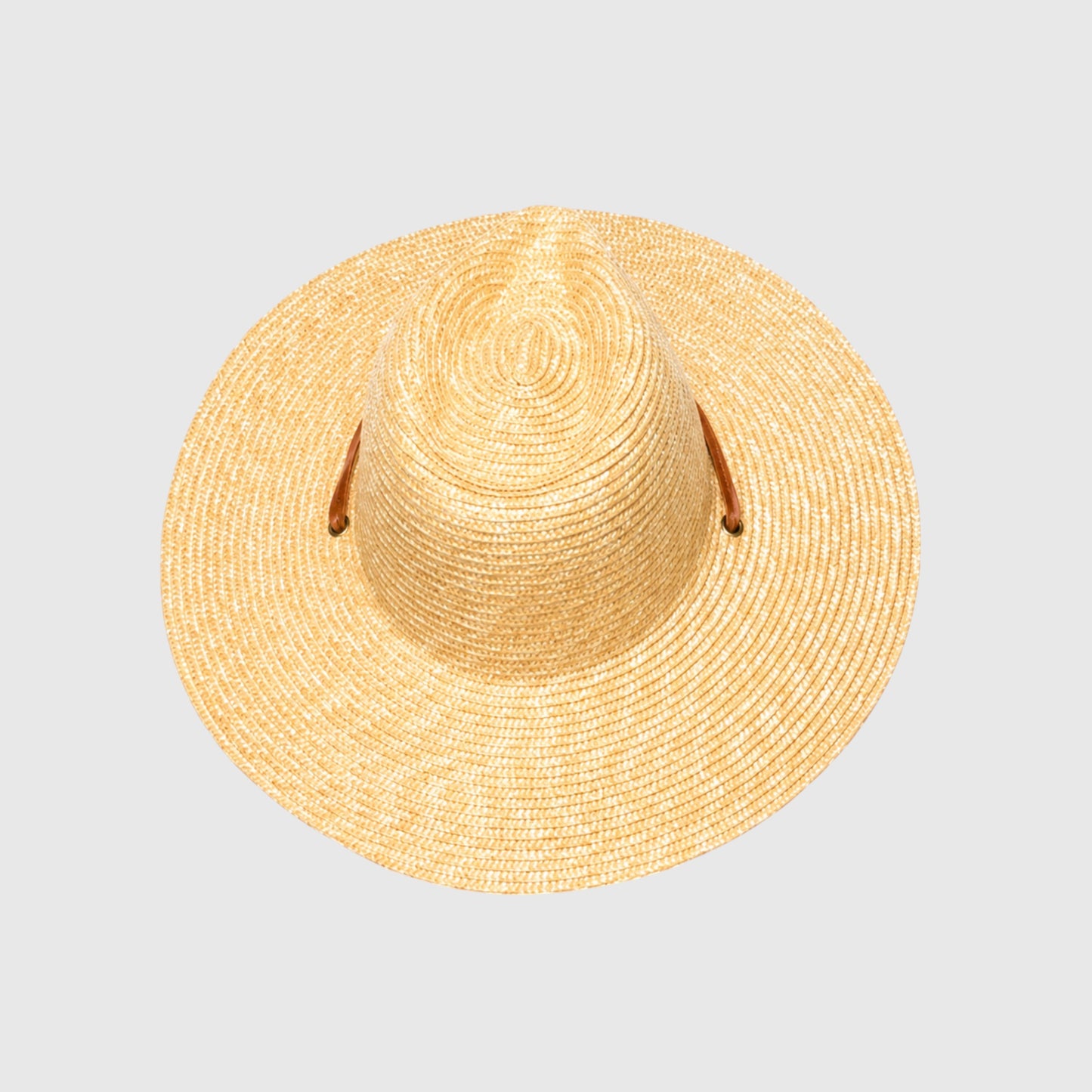 Wheat Straw Wide Brim Rancher Hat with Leather Chin Cord