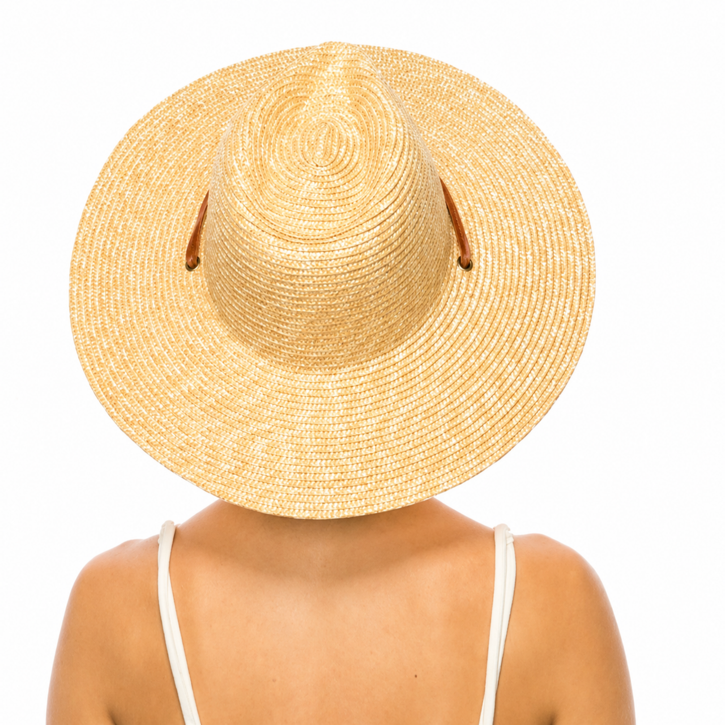 Wheat Straw Wide Brim Rancher Hat with Leather Chin Cord