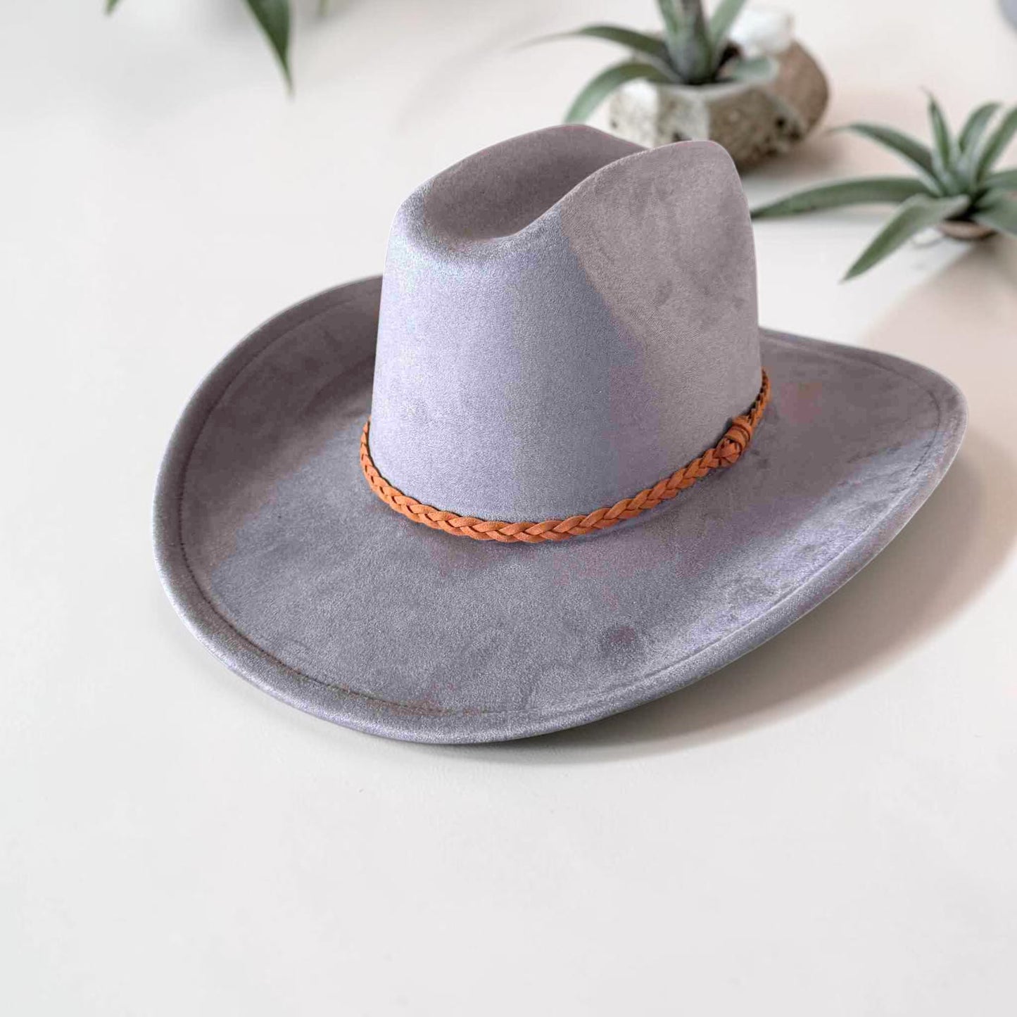 Vegan Suede Cattleman Cowboy Hat W/Suede braided Hat Band