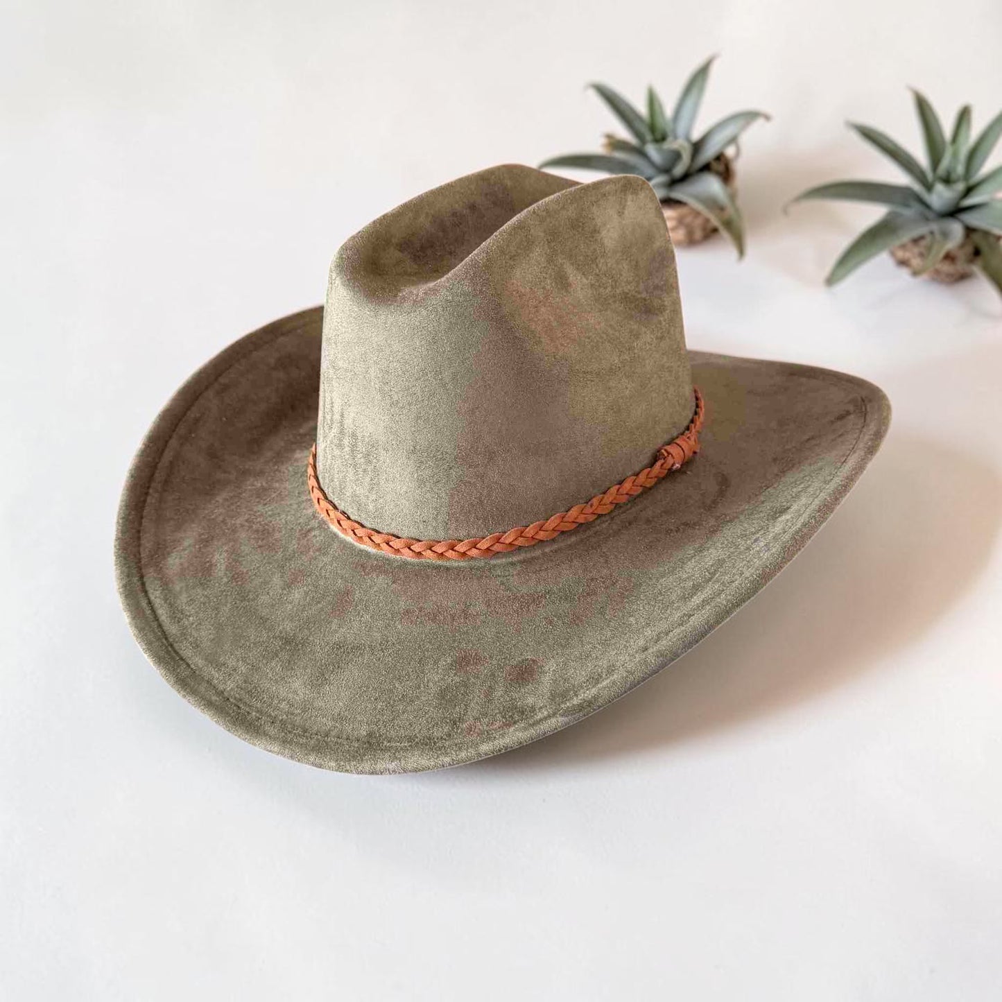 Vegan Suede Cattleman Cowboy Hat W/Suede braided Hat Band