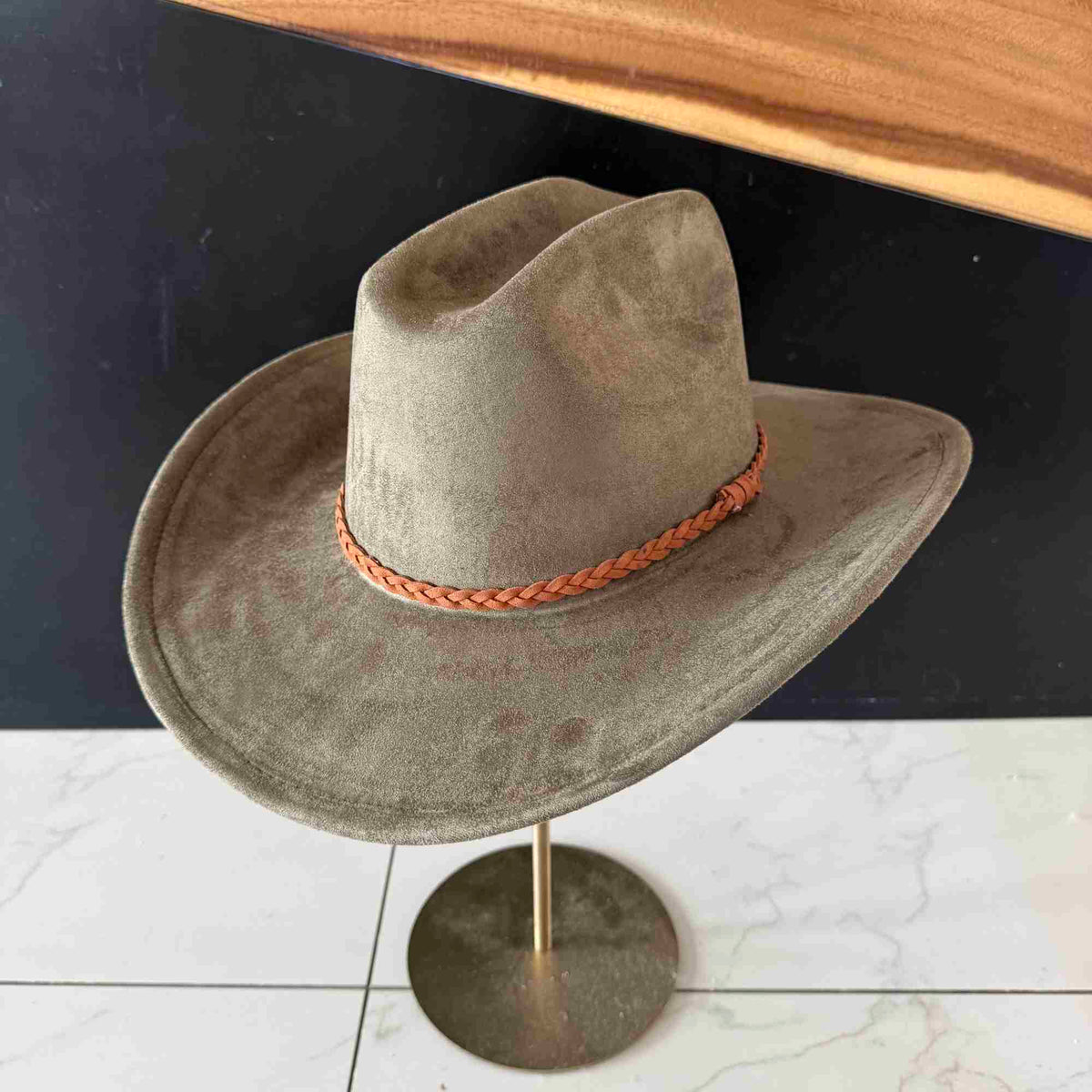 Vegan Suede Cattleman Hat W/Braide suede hat band