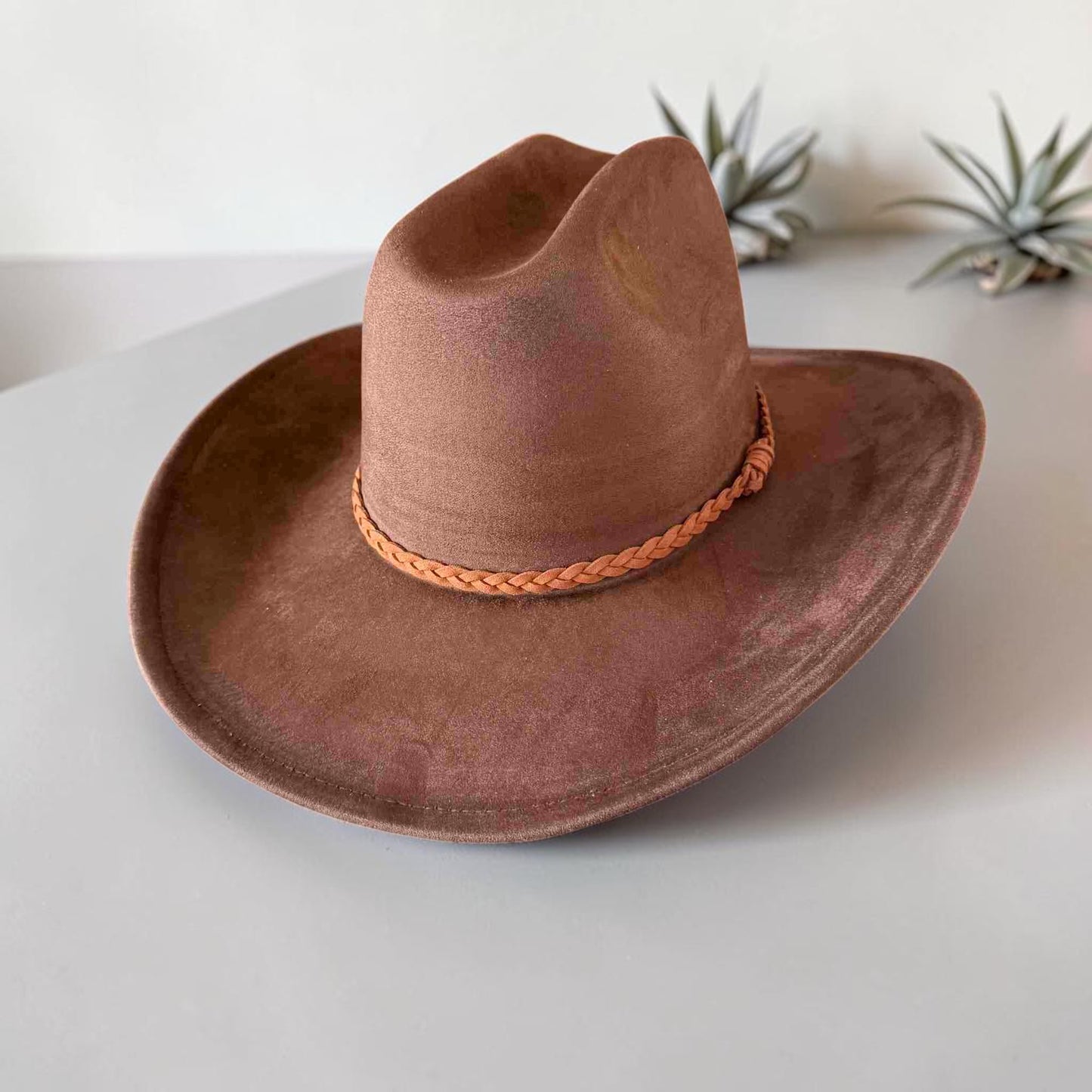 Vegan Suede Cattleman Cowboy Hat W/Suede braided Hat Band