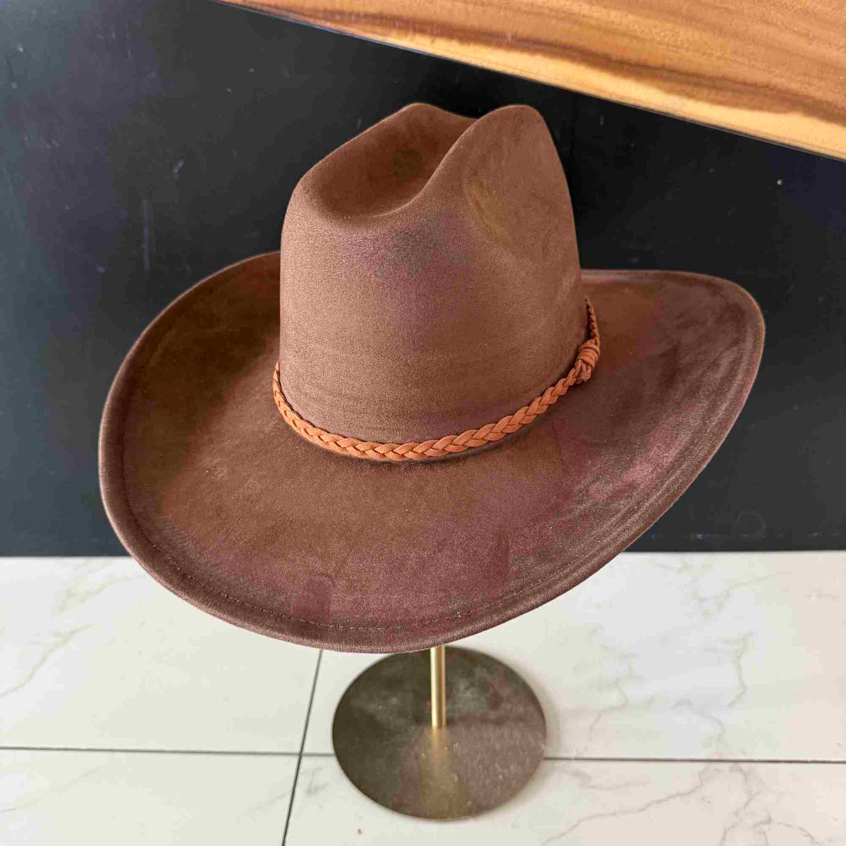 Vegan Suede Cattleman Hat W/Braide suede hat band