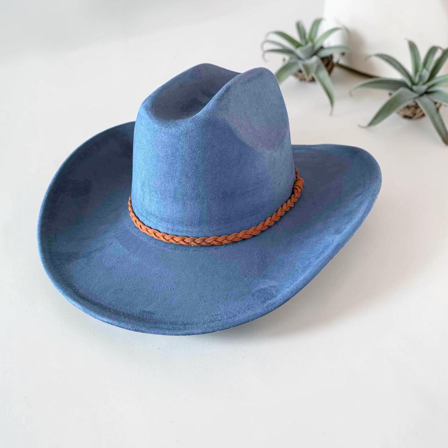 Vegan Suede Cattleman Cowboy Hat W/Suede braided Hat Band