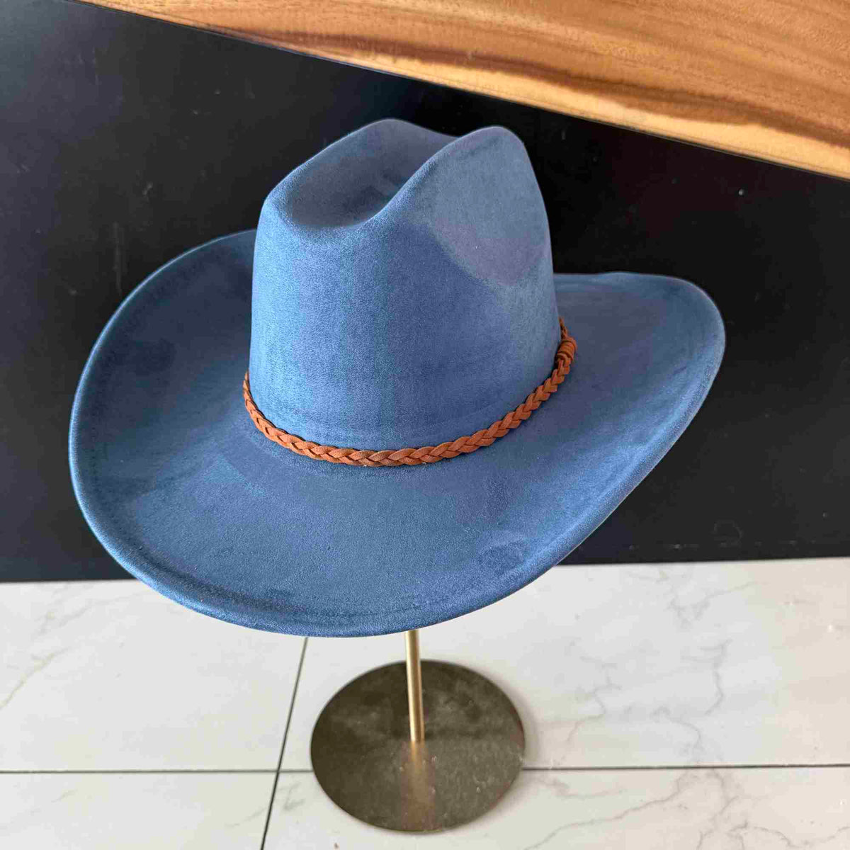 Vegan Suede Cattleman Hat W/Braide suede hat band