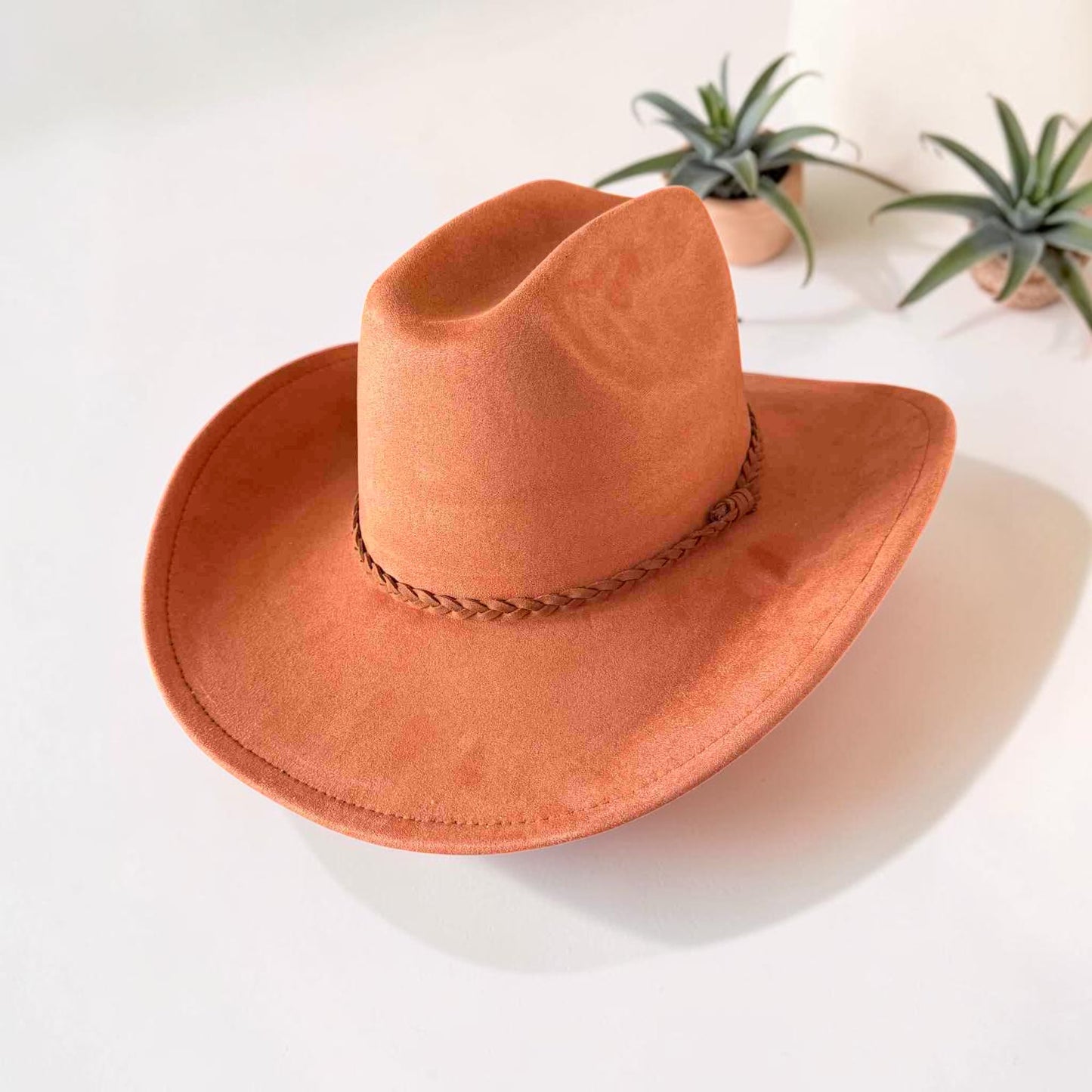Vegan Suede Cattleman Cowboy Hat W/Suede braided Hat Band