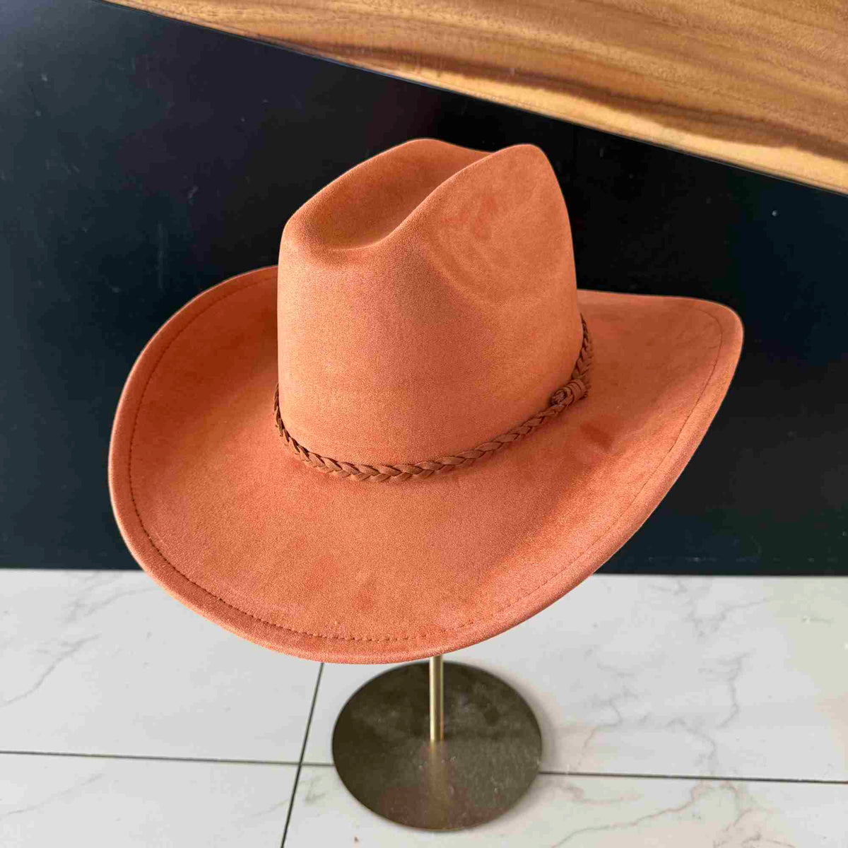 Vegan Suede Cattleman Hat W/Braide suede hat band