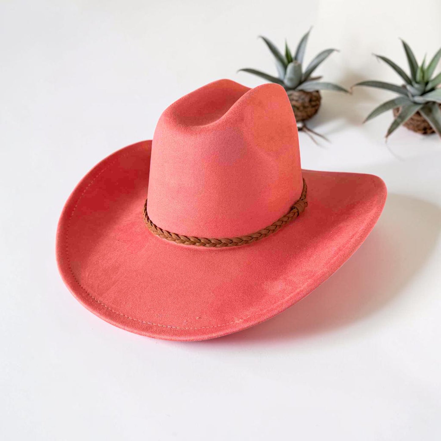 Vegan Suede Cattleman Cowboy Hat W/Suede braided Hat Band