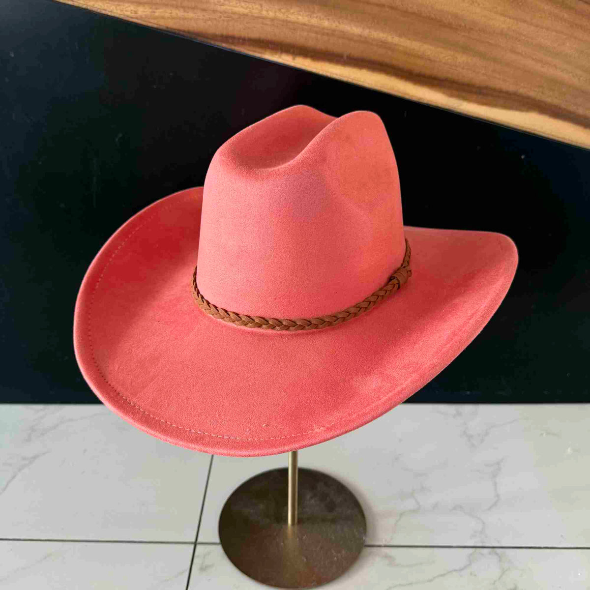 Vegan Suede Cattleman Hat W/Braide suede hat band