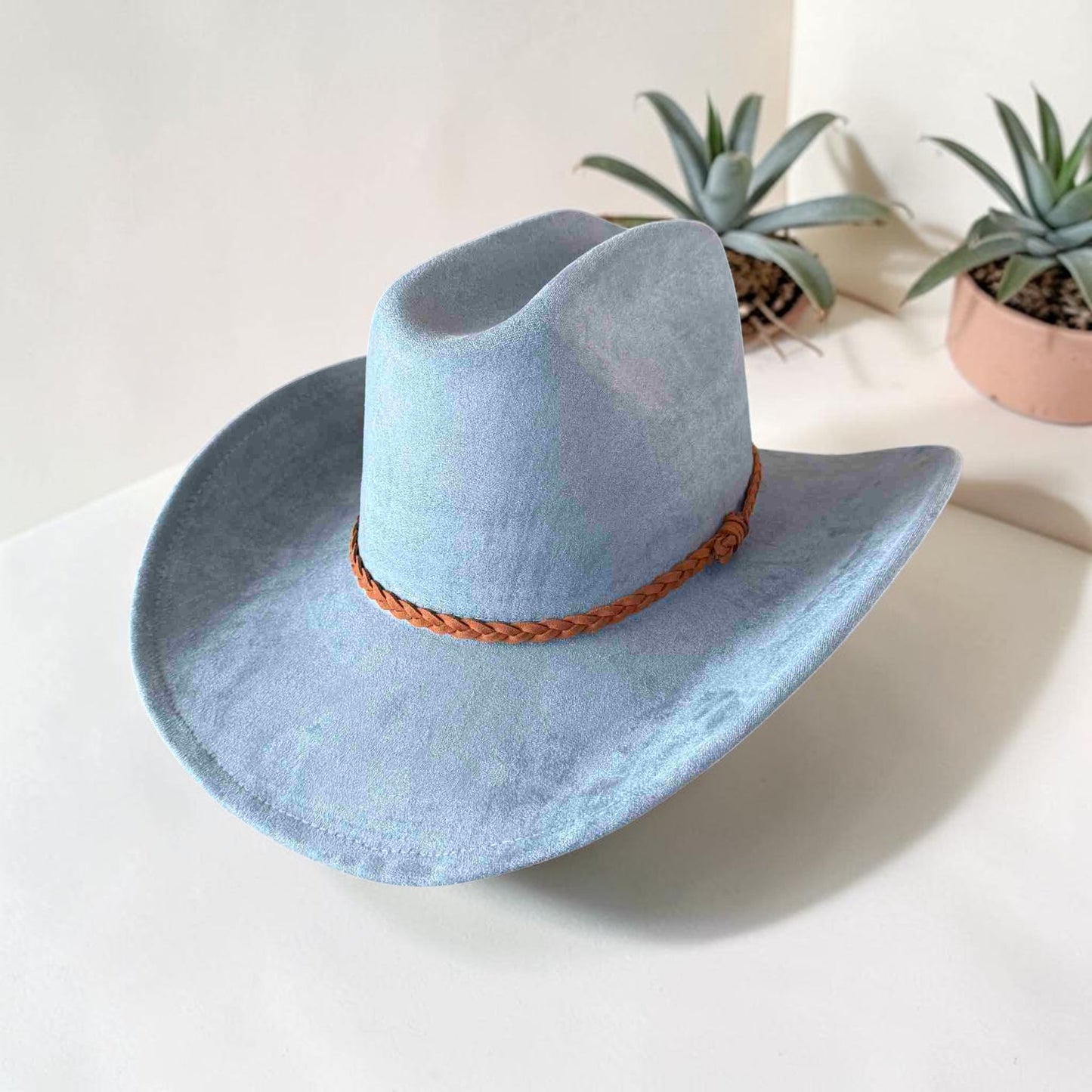 Vegan Suede Cattleman Cowboy Hat W/Suede braided Hat Band