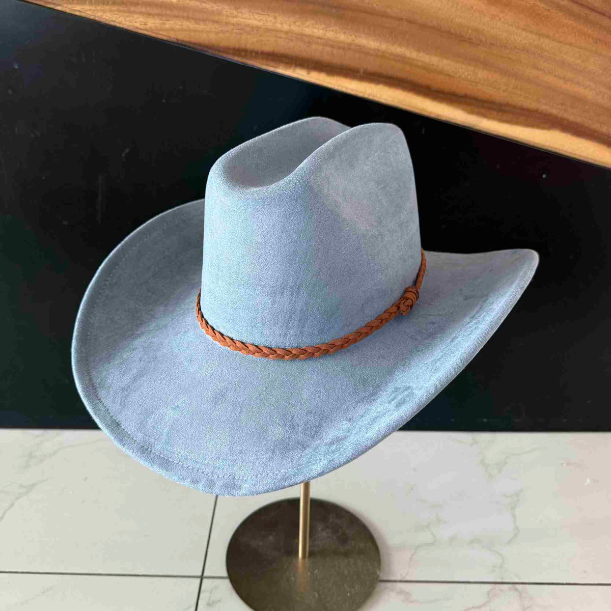 Vegan Suede Cattleman Hat W/Braide suede hat band