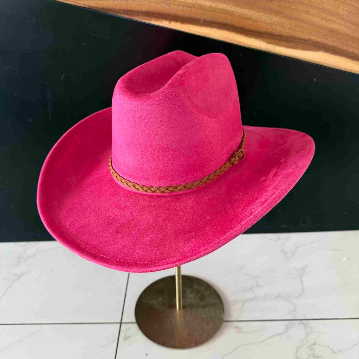 Vegan Suede Cattleman Hat W/Braide suede hat band