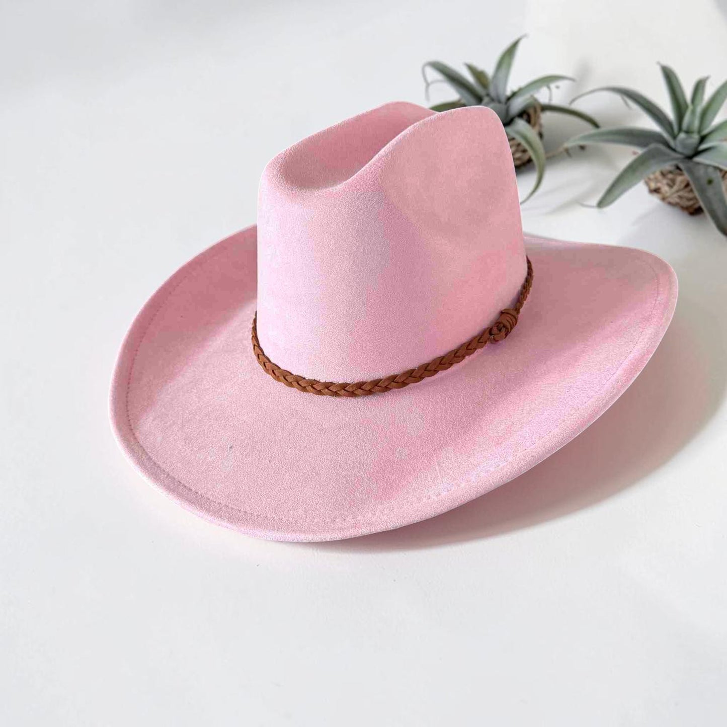 Vegan Suede Cattleman Cowboy Hat W/Suede braided Hat Band