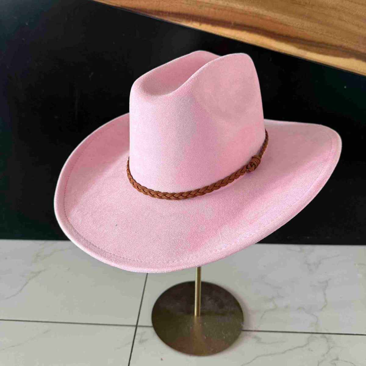 Vegan Suede Cattleman Hat W/Braide suede hat band