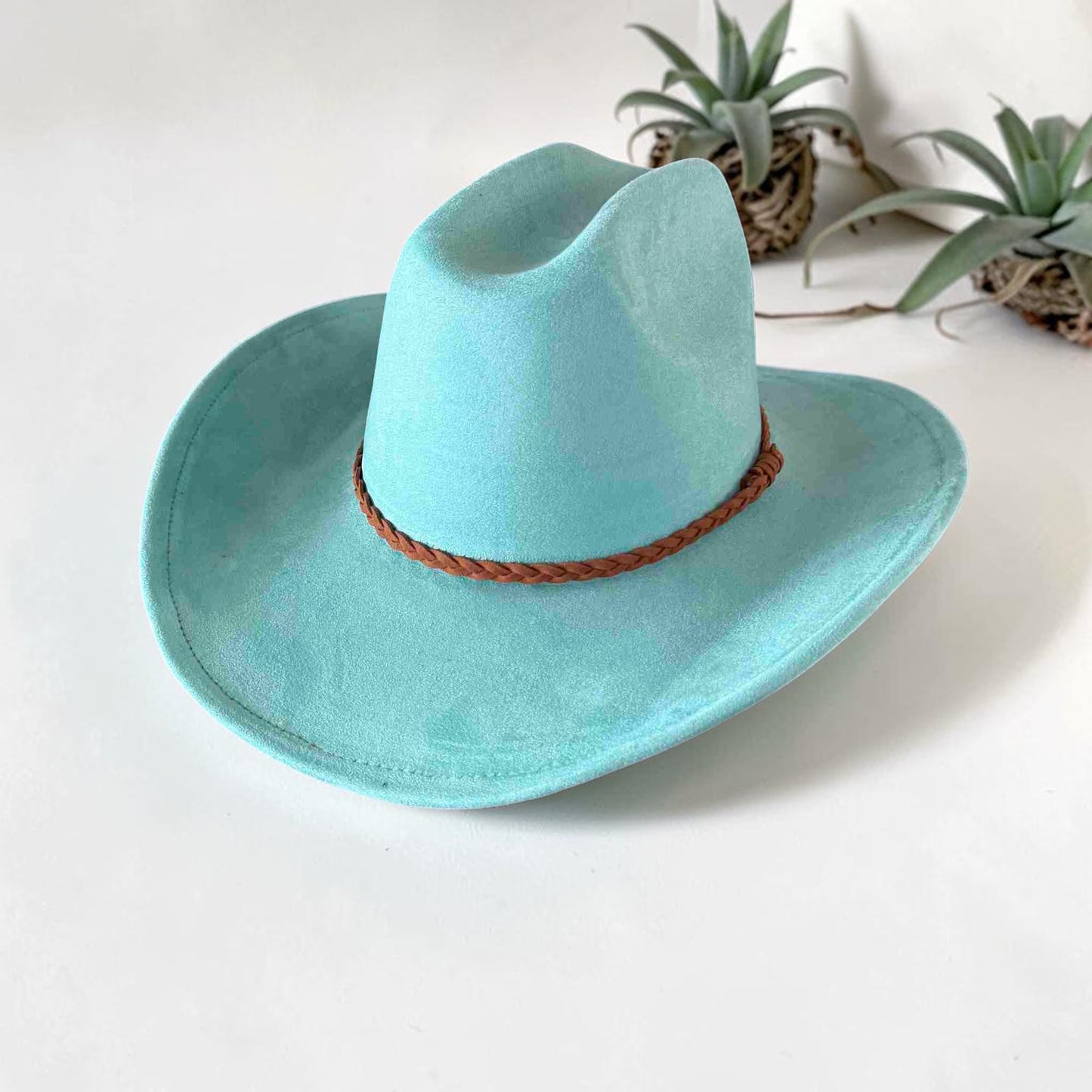 Vegan Suede Cattleman Cowboy Hat W/Suede braided Hat Band