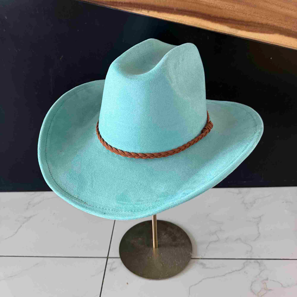 Vegan Suede Cattleman Hat W/Braide suede hat band