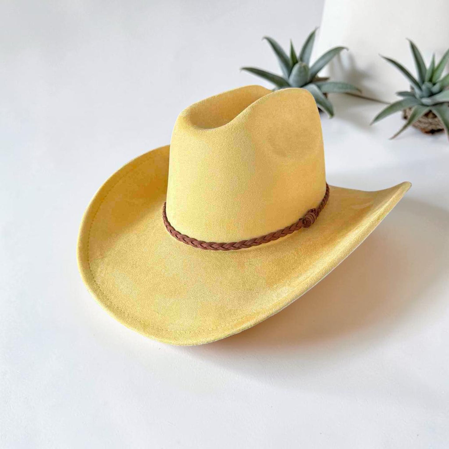 Vegan Suede Cattleman Cowboy Hat W/Suede braided Hat Band