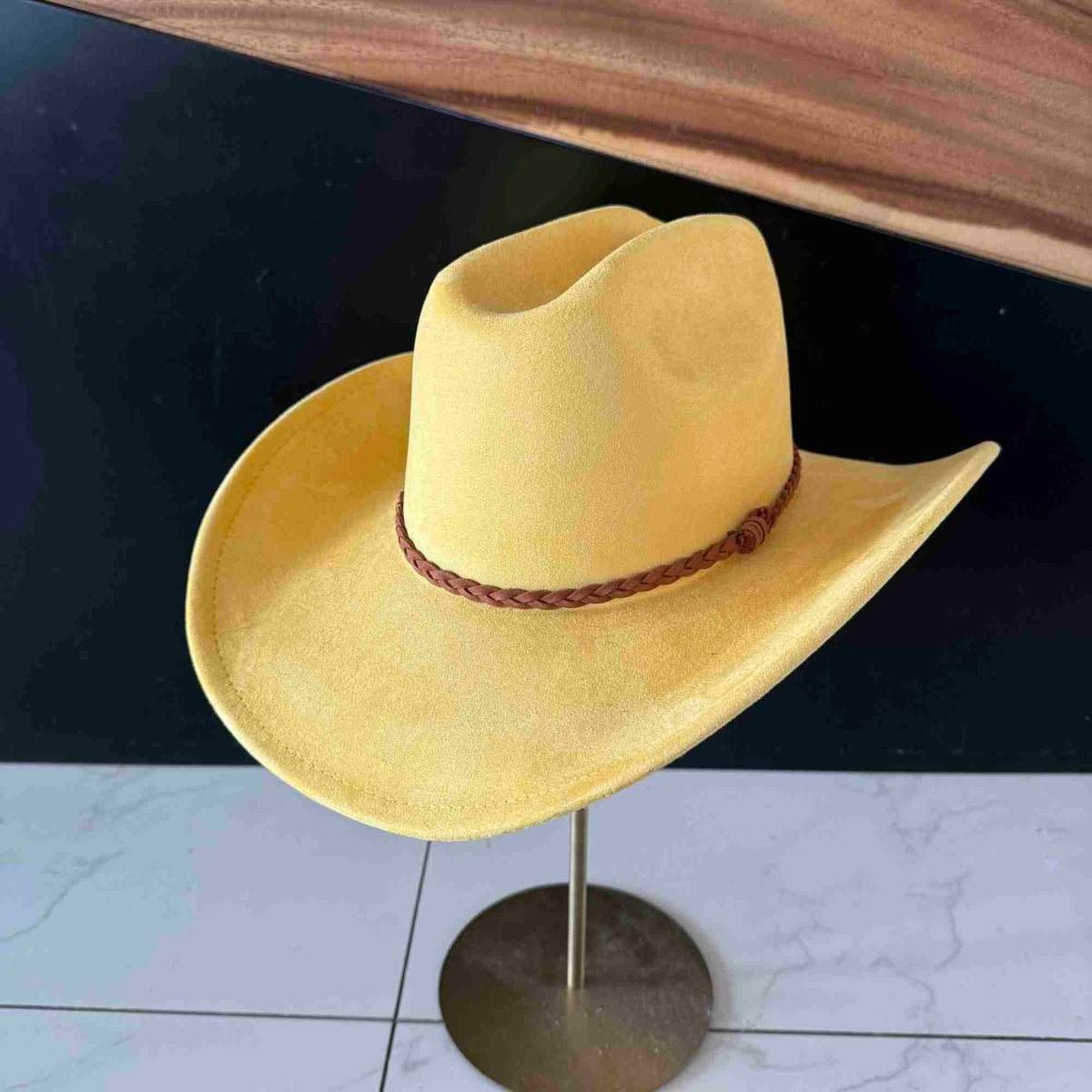 Vegan Suede Cattleman Hat W/Braide suede hat band