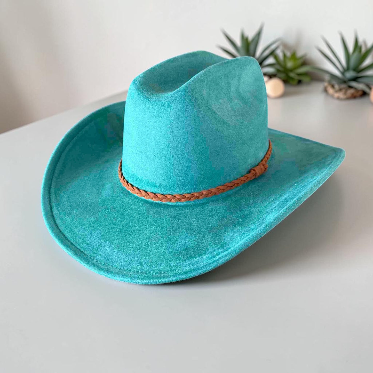 Vegan Suede Cattleman Cowboy Hat W/Suede braided Hat Band
