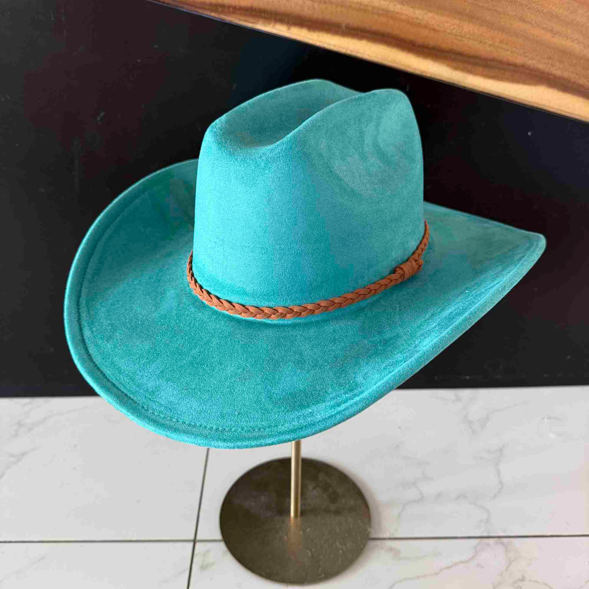 Vegan Suede Cattleman Hat W/Braide suede hat band