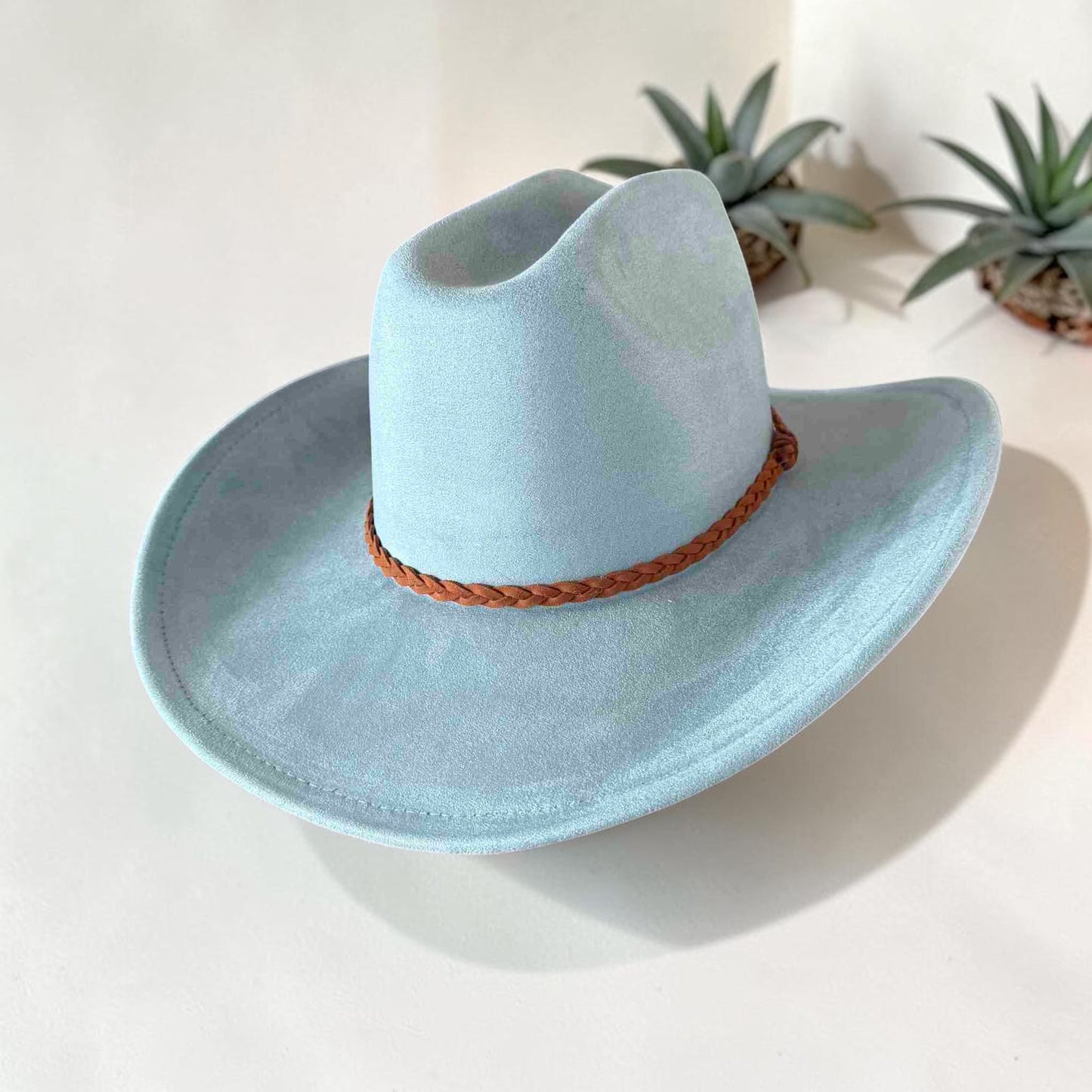 Vegan Suede Cattleman Cowboy Hat W/Suede braided Hat Band