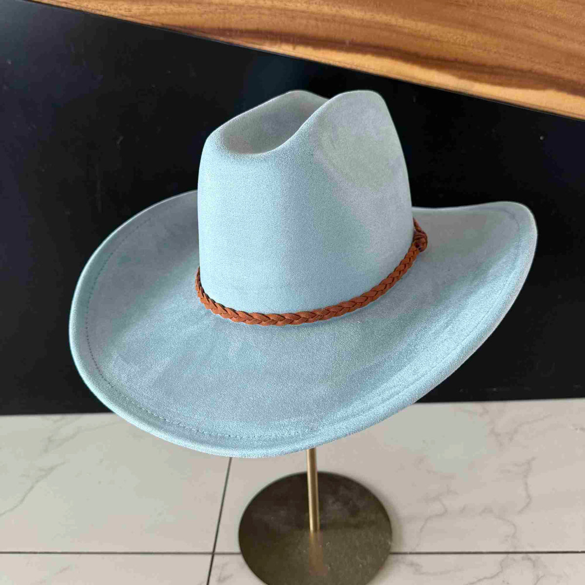 Vegan Suede Cattleman Hat W/Braide suede hat band