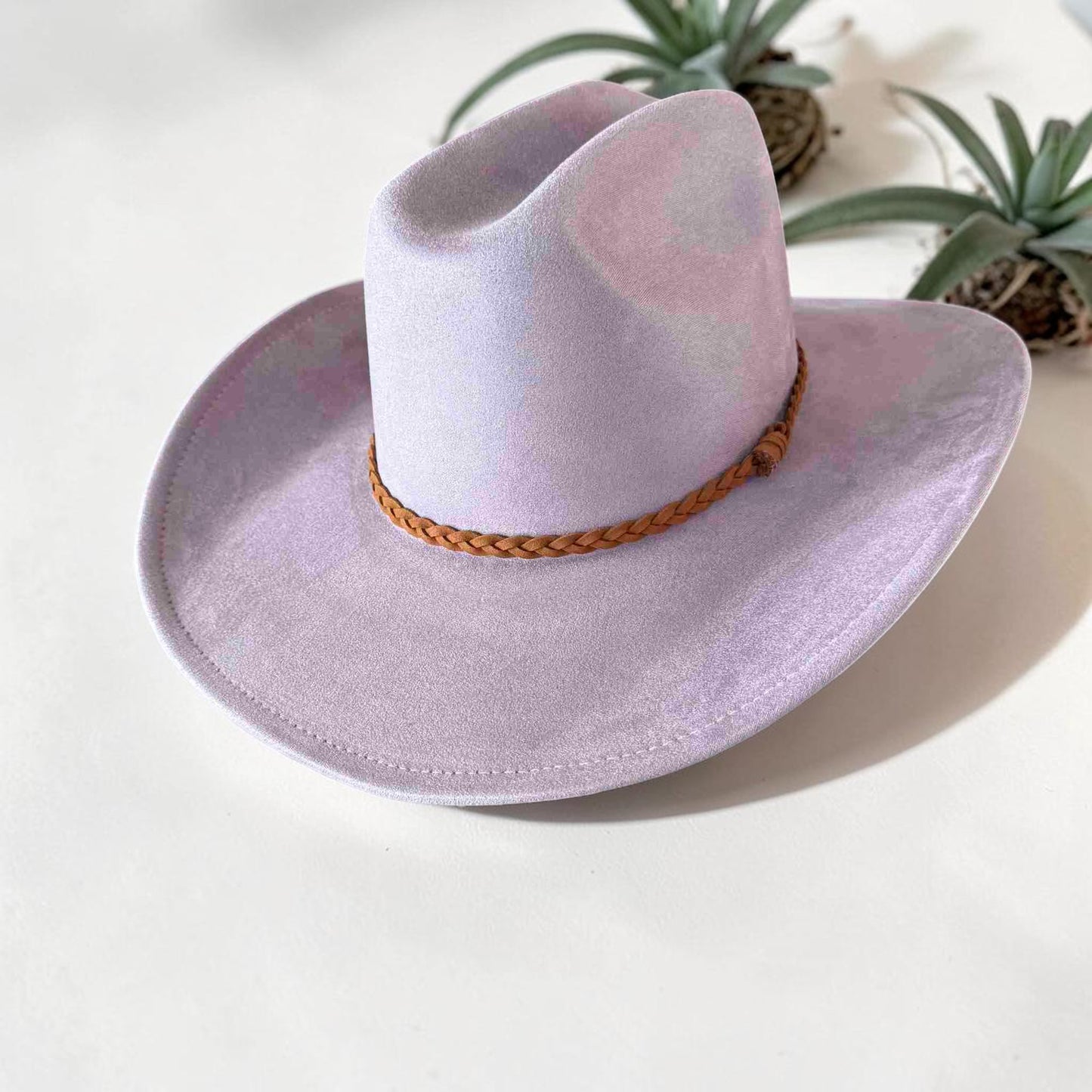 Vegan Suede Cattleman Cowboy Hat W/Suede braided Hat Band