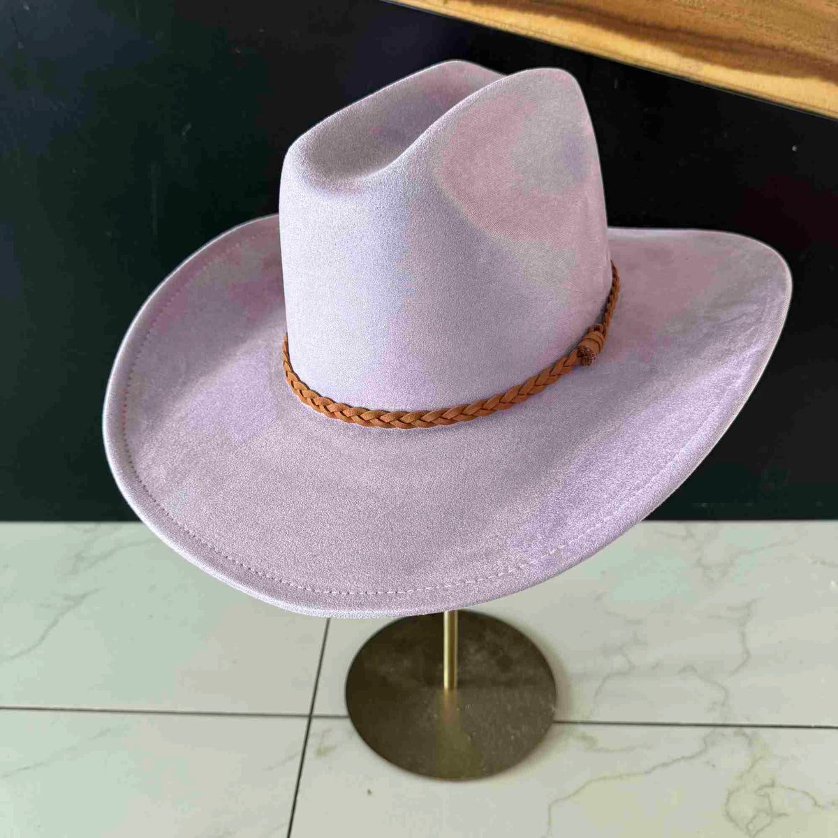 Vegan Suede Cattleman Hat W/Braide suede hat band