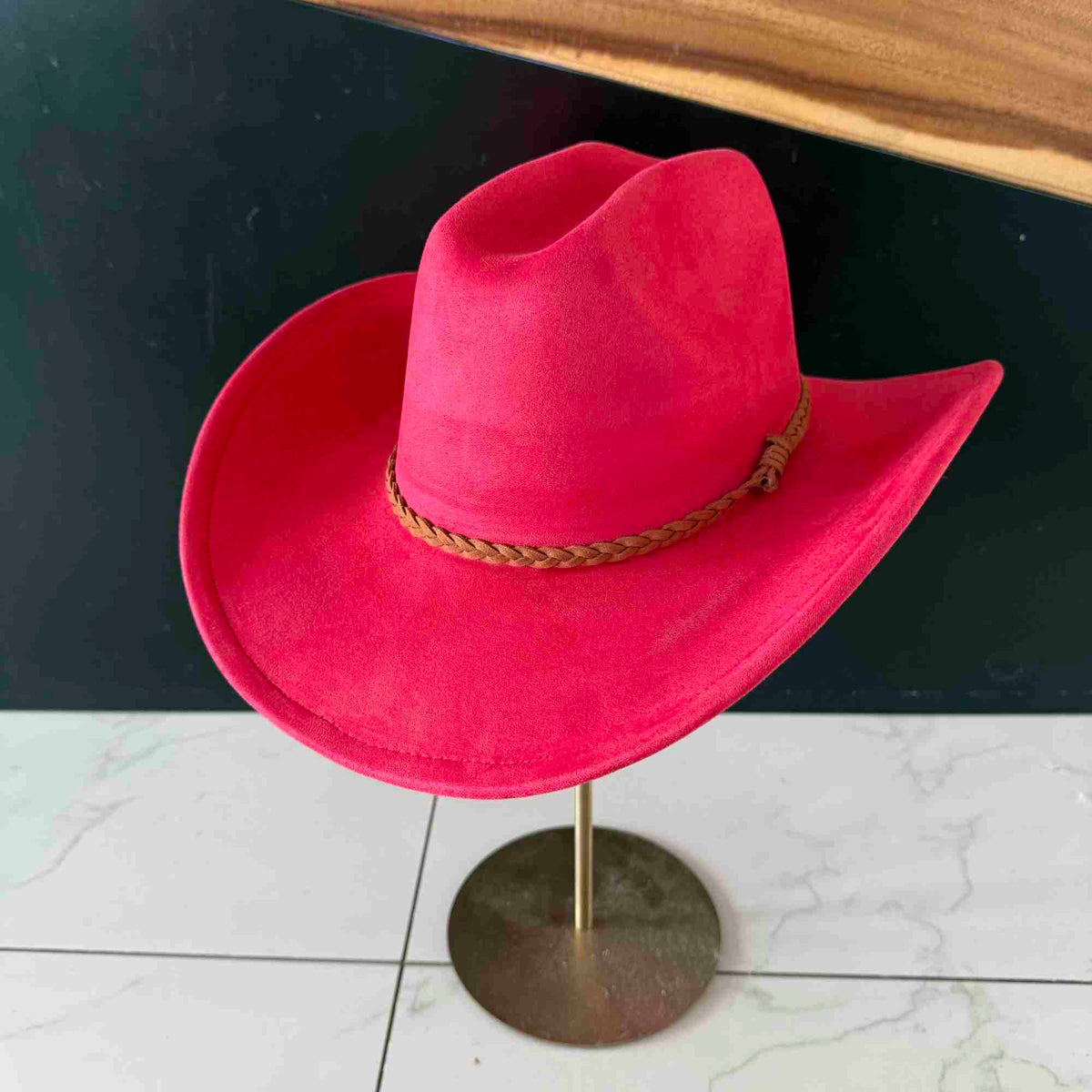 Vegan Suede Cattleman Hat W/Braide suede hat band