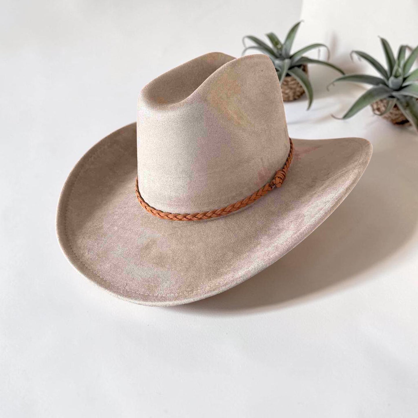 Vegan Suede Cattleman Cowboy Hat W/Suede braided Hat Band