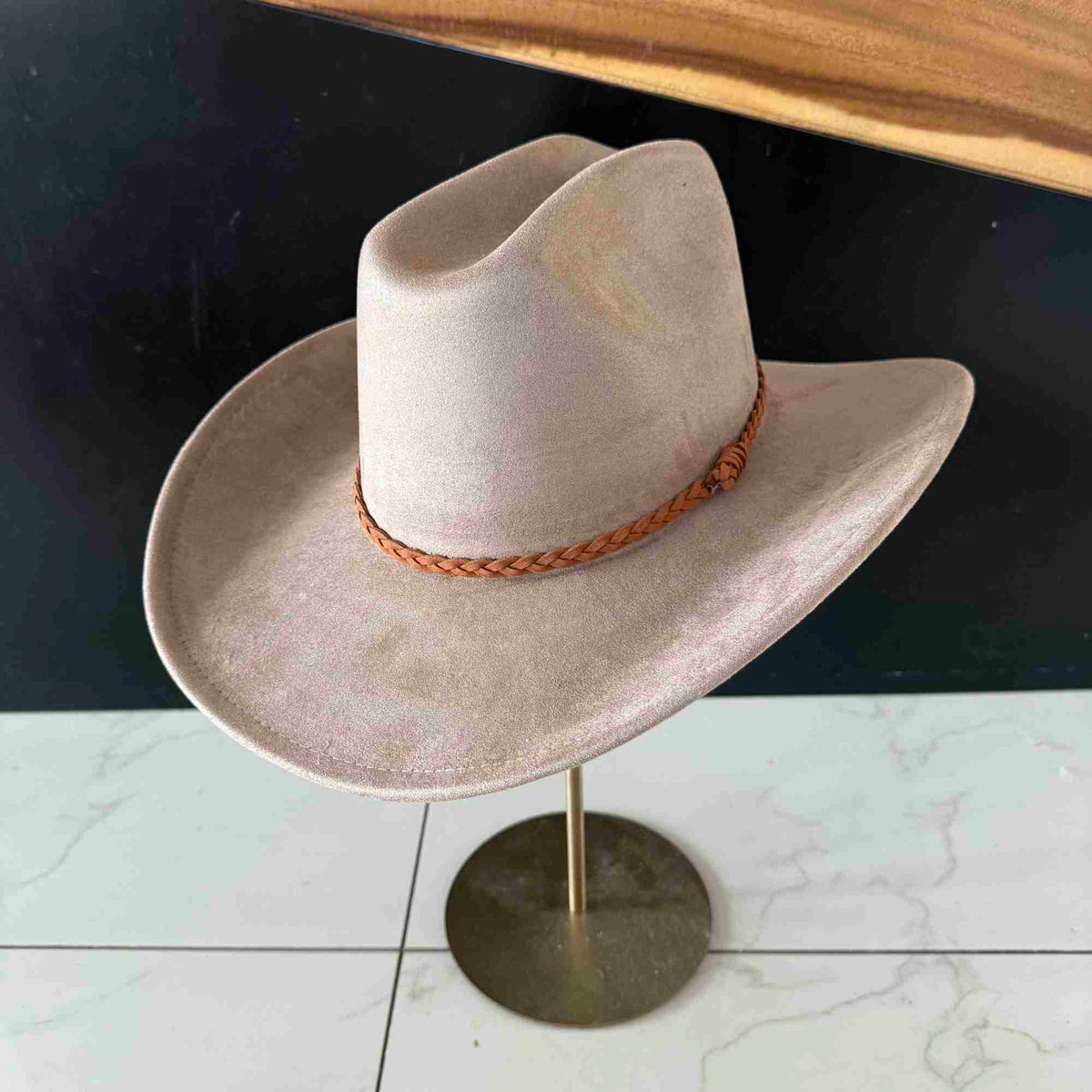 Vegan Suede Cattleman Hat W/Braide suede hat band