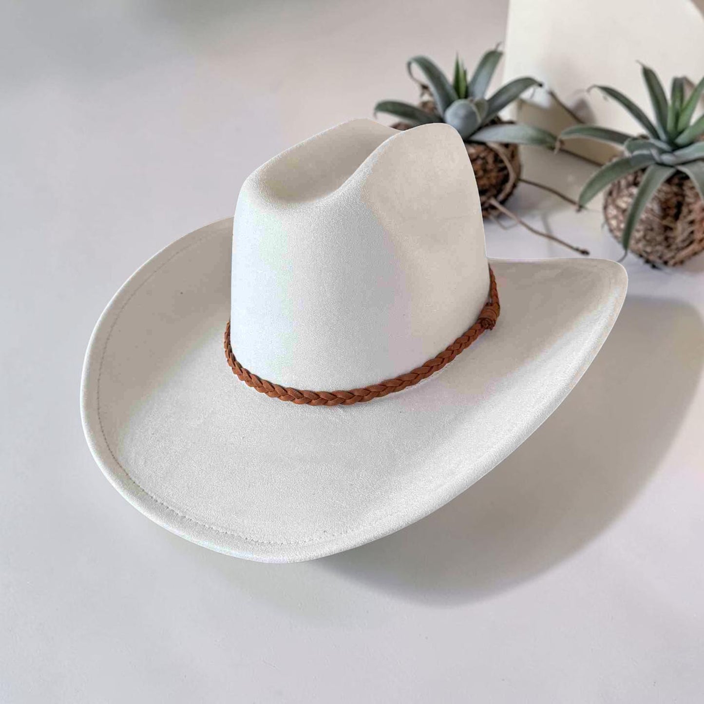 Vegan Suede Cattleman Cowboy Hat W/Suede braided Hat Band