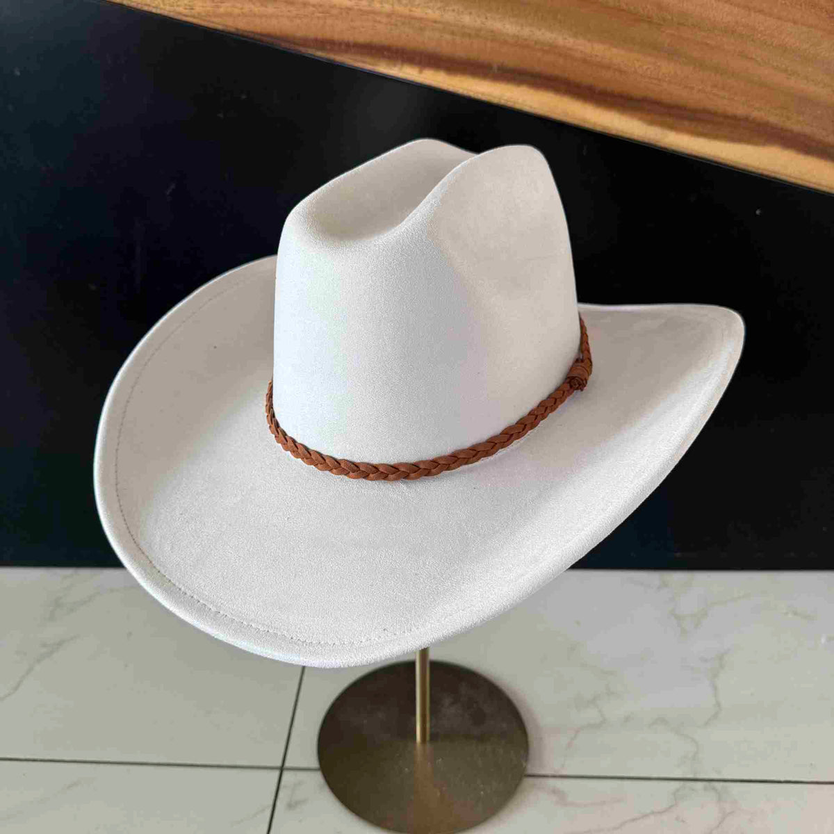 Vegan Suede Cattleman Hat W/Braide suede hat band