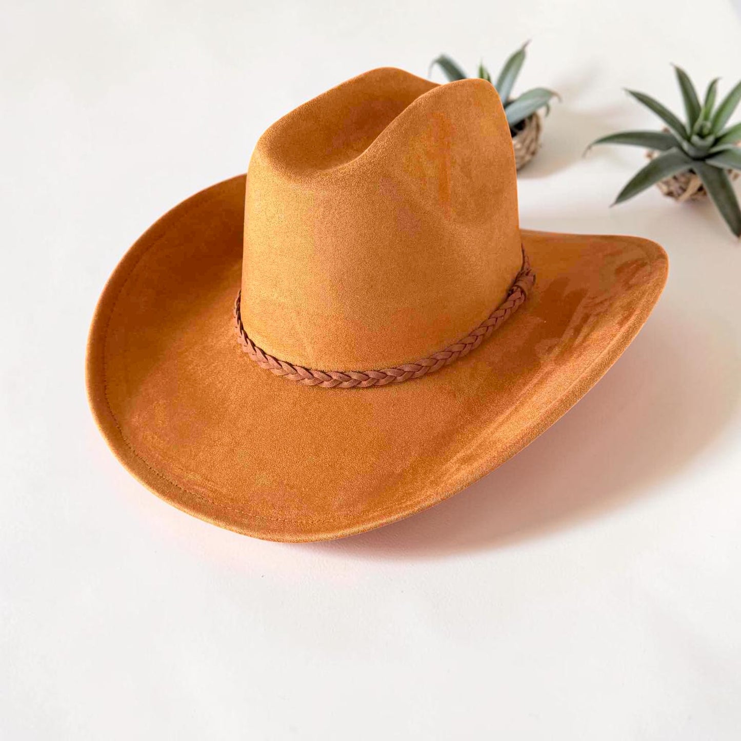 Vegan Suede Cattleman Cowboy Hat W/Suede braided Hat Band