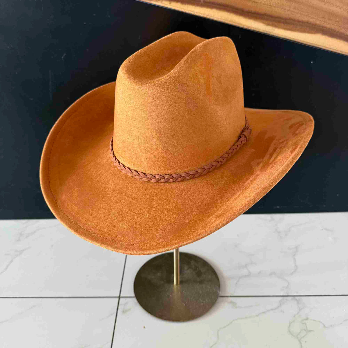 Vegan Suede Cattleman Hat W/Braide suede hat band
