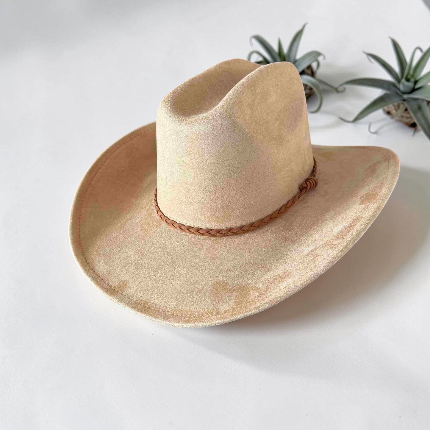 Vegan Suede Cattleman Cowboy Hat W/Suede braided Hat Band