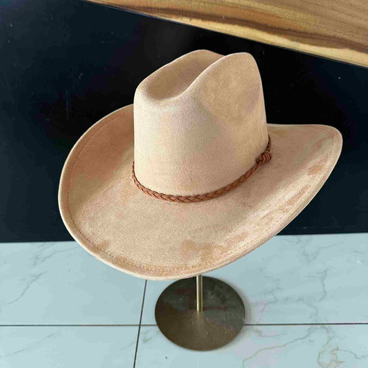 Vegan Suede Cattleman Hat W/Braide suede hat band