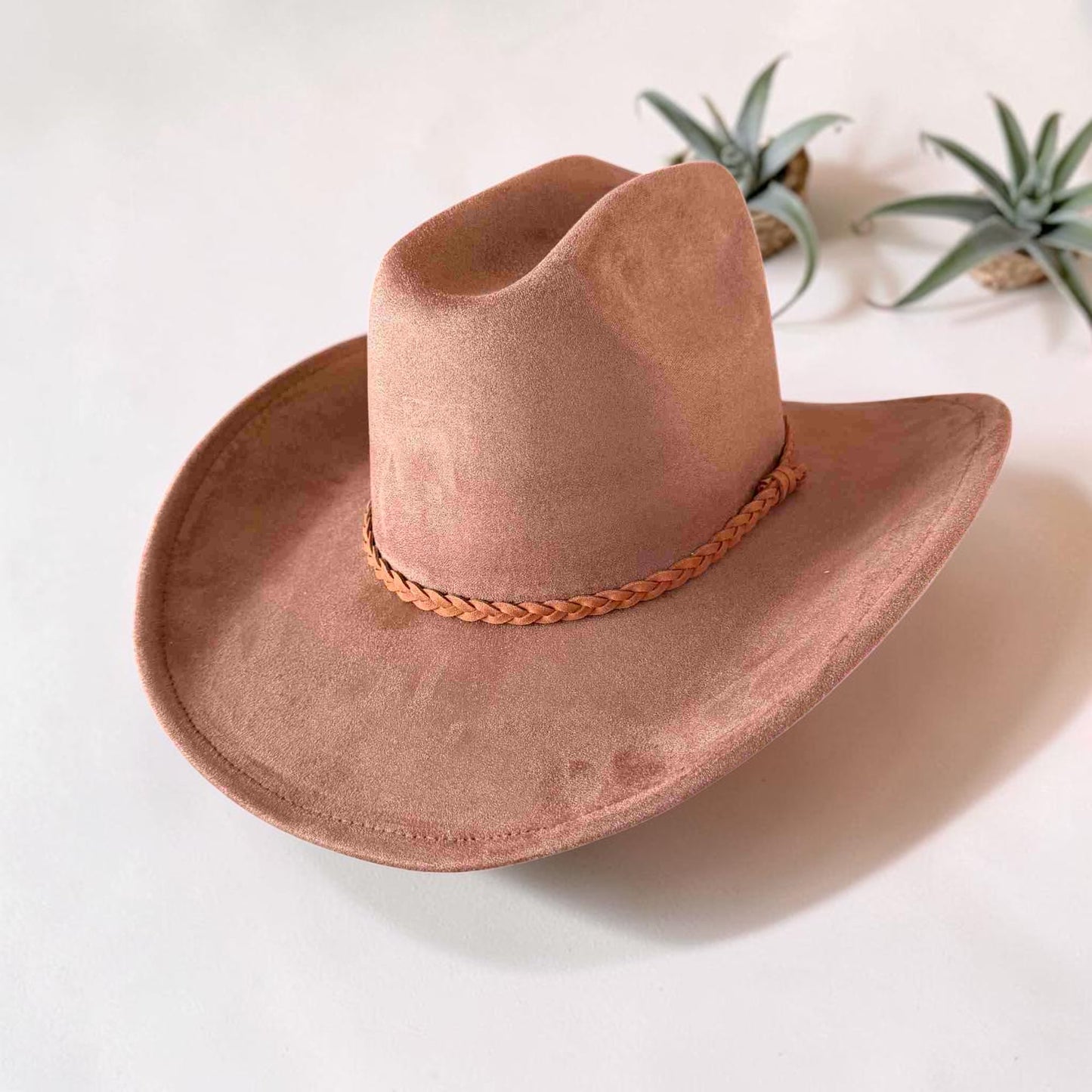 Vegan Suede Cattleman Cowboy Hat W/Suede braided Hat Band