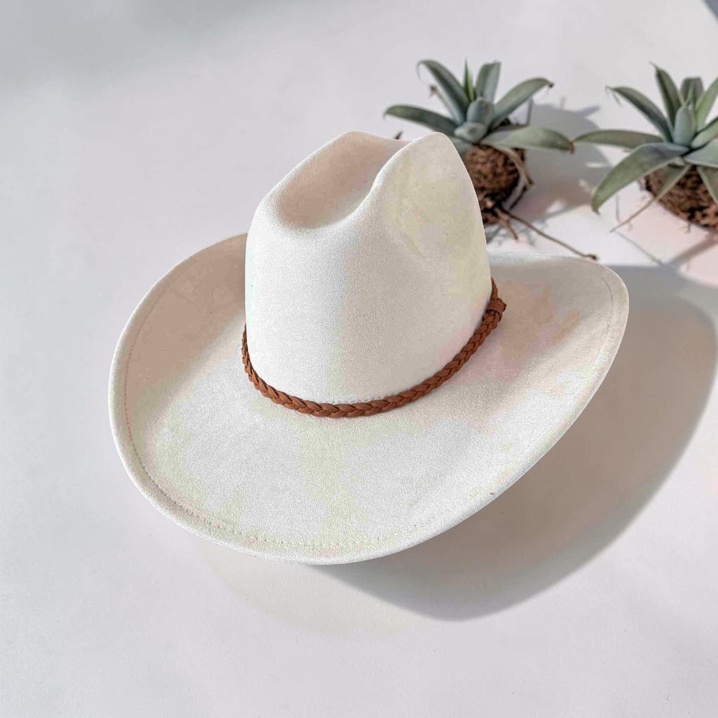 Vegan Suede Cattleman Cowboy Hat W/Suede braided Hat Band