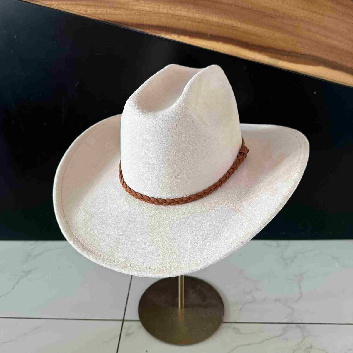 Vegan Suede Cattleman Hat W/Braide suede hat band