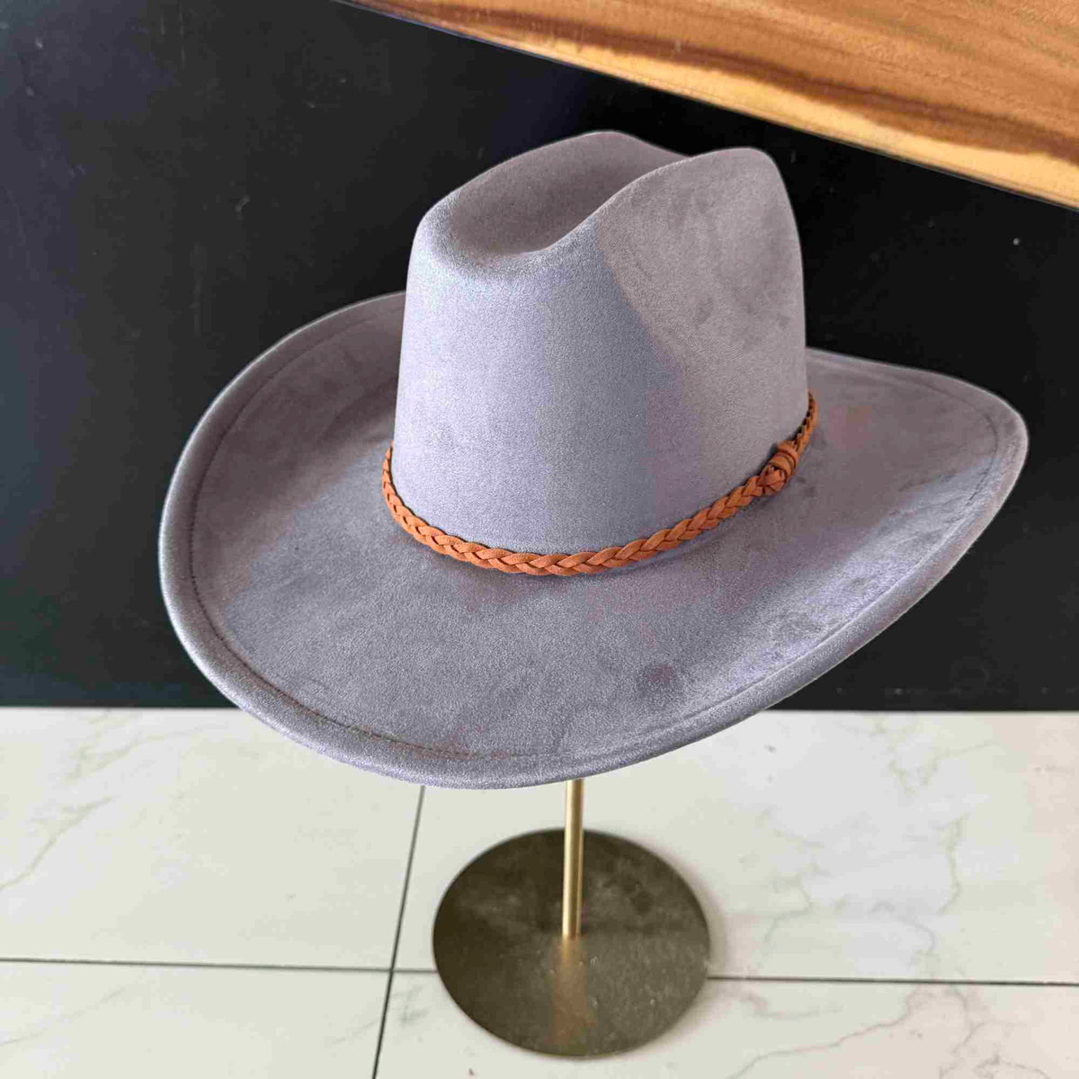 Vegan Suede Cattleman Hat W/Braide suede hat band