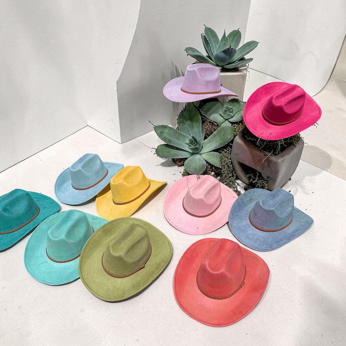 Vegan Suede Cattleman Cowboy Hat W/Suede braided Hat Band